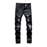 Vaqueros biker con parches blancos para hombre